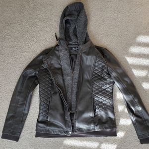 meriam knit hood faux leather jacket